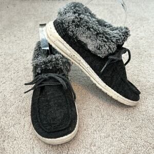 Hey Dude Britt Black Lace Up Pull On Shoes Women's 6